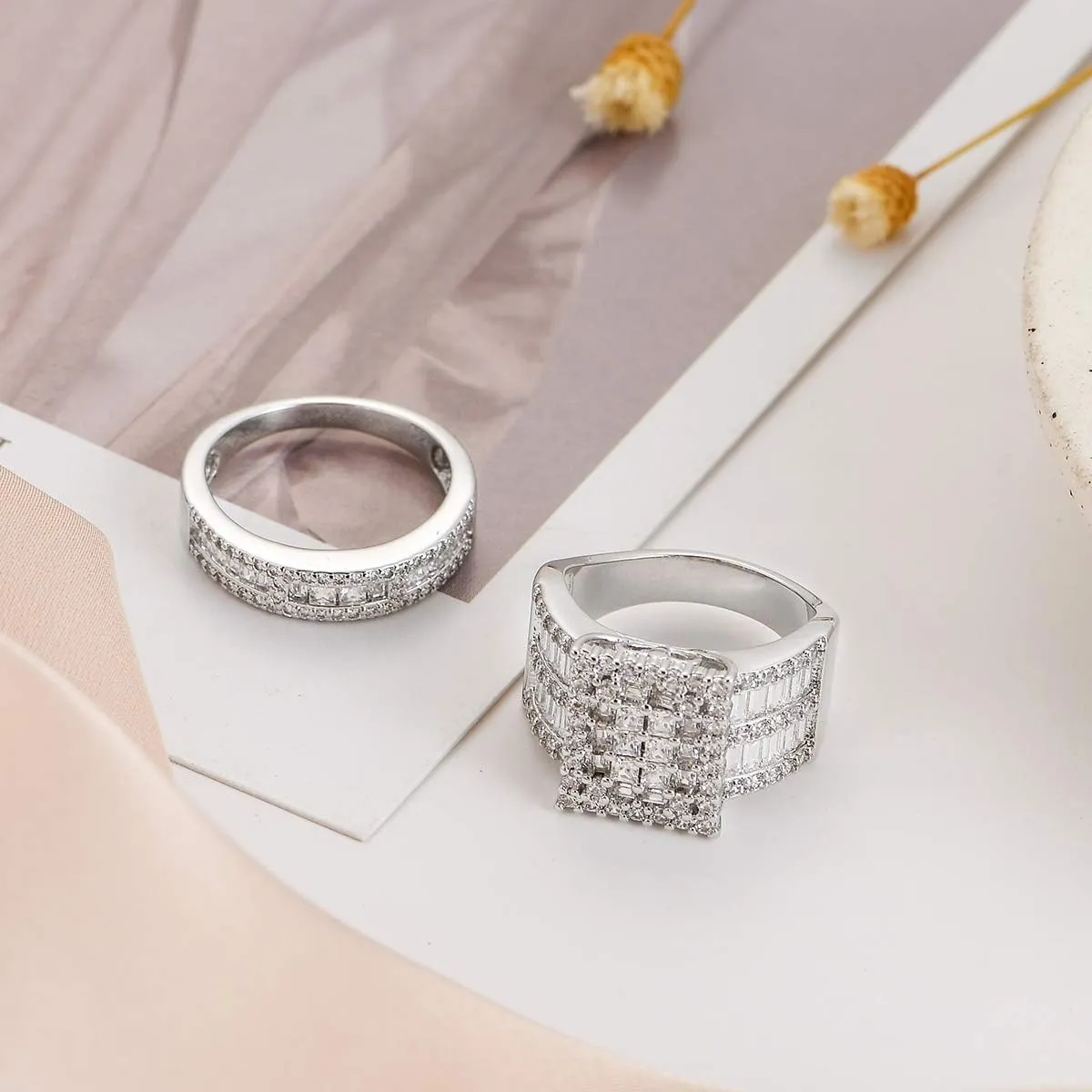 Hiyong Women Wedding Ring Set White Gold Cubic Zirconia Wedding Rings Fashion Sliver Engagement Rings for Women
