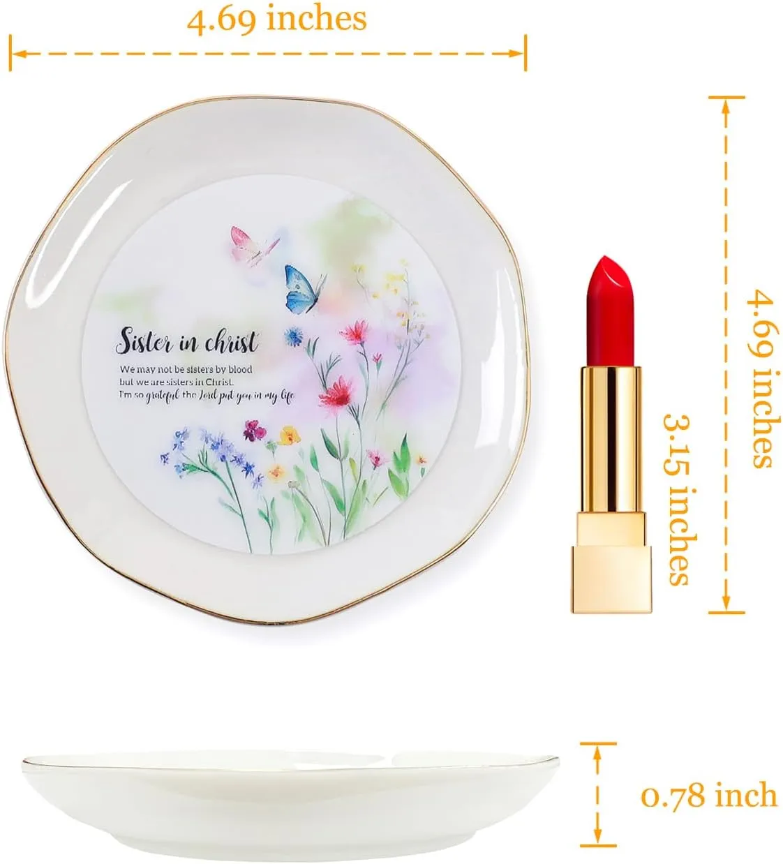 HOME SMILE Sister in Christ Jewelry Ring Dish Tray with Dynamic Butterfly Pattern Shifts,We May Not Be Sisters by Blood But We are Sisters in Christ,Best Friend Soul Sister Birthday Wedding Gifts