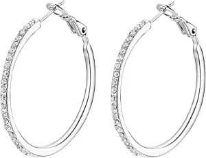 Hoop Earrings, Fashion Jewelry CZ Cubic Zirconia Rhinestone Hoop Earrings for Women Gifts 1.38in, 1.5in, 1.77in