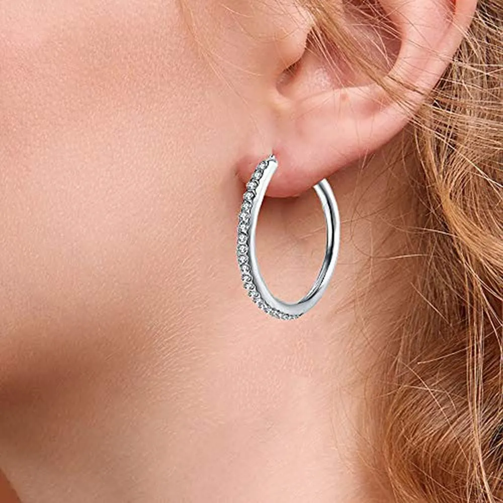 Hoop Earrings, Fashion Jewelry CZ Cubic Zirconia Rhinestone Hoop Earrings for Women Gifts 1.38in, 1.5in, 1.77in
