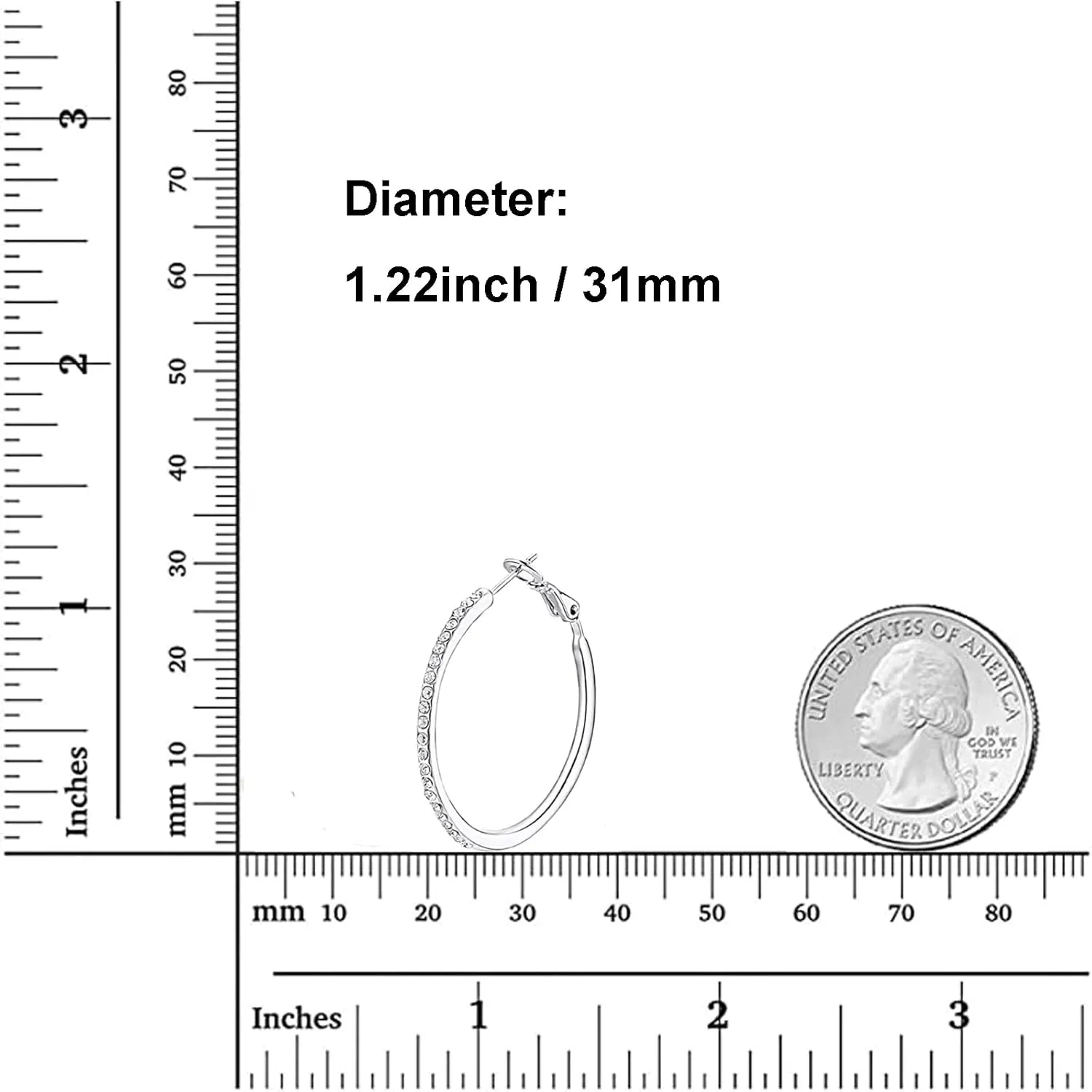 Hoop Earrings, Fashion Jewelry CZ Cubic Zirconia Rhinestone Hoop Earrings for Women Gifts 1.38in, 1.5in, 1.77in
