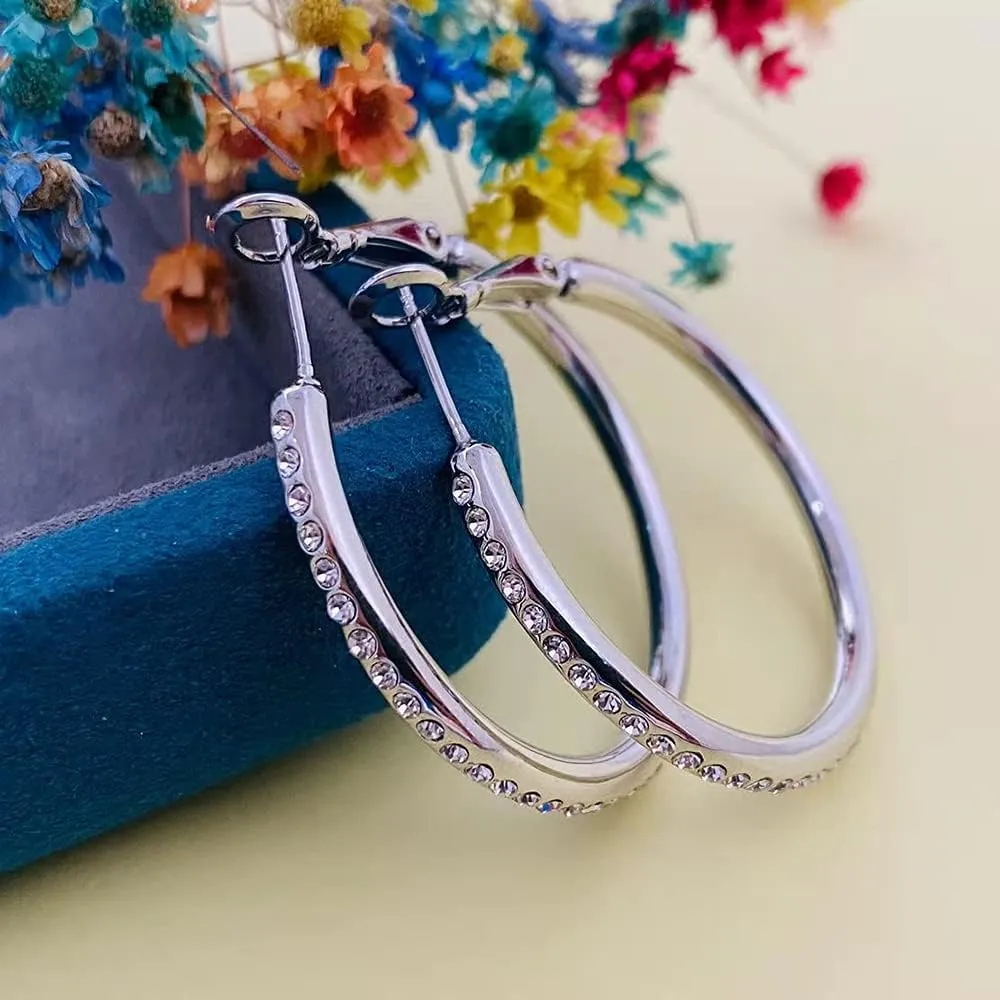 Hoop Earrings, Fashion Jewelry CZ Cubic Zirconia Rhinestone Hoop Earrings for Women Gifts 1.38in, 1.5in, 1.77in
