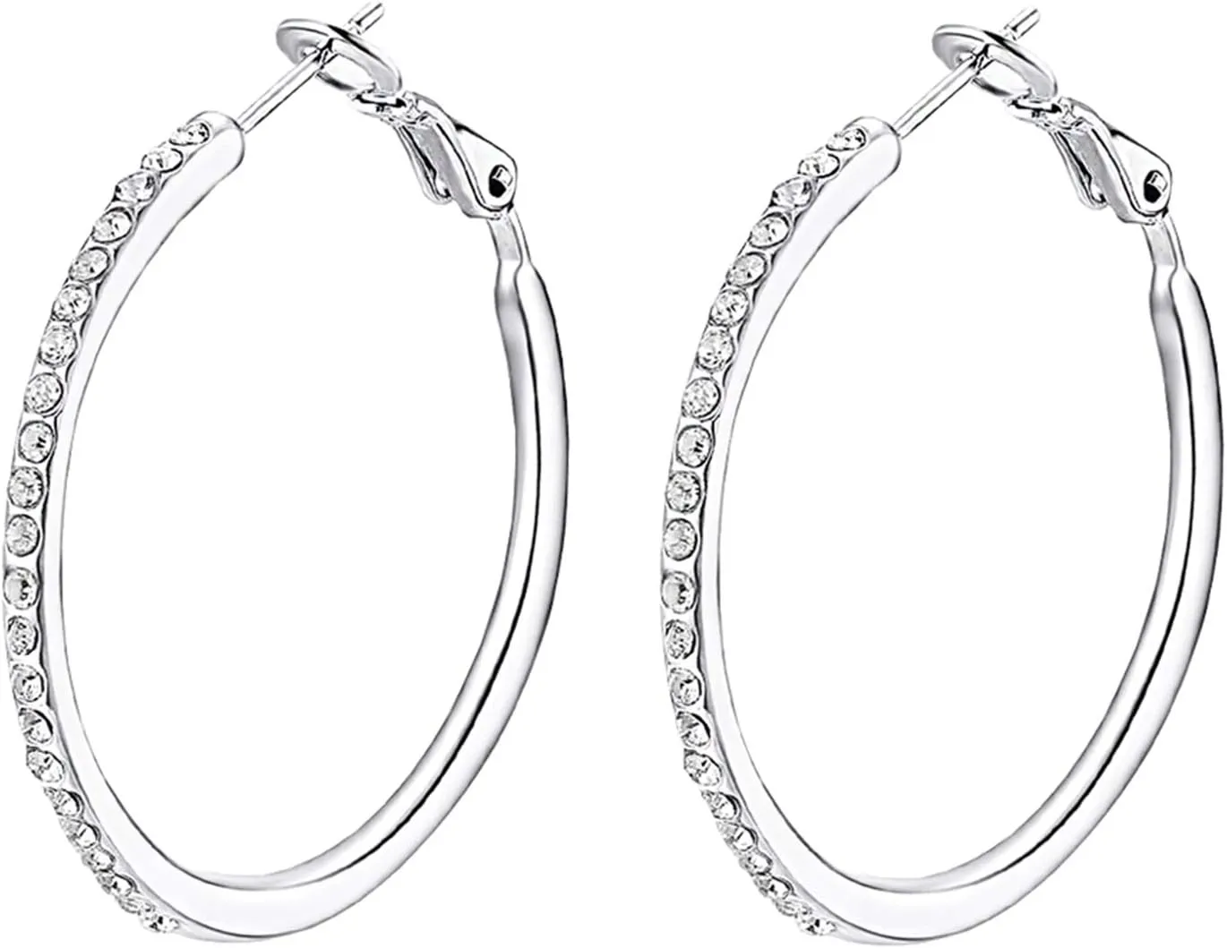 Hoop Earrings, Fashion Jewelry CZ Cubic Zirconia Rhinestone Hoop Earrings for Women Gifts 1.38in, 1.5in, 1.77in