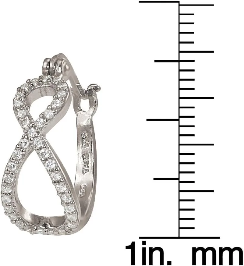Hoops & Loops 925 Sterling Silver Cubic Zirconia Infinity Figure Eight 18mm Hoop Earrings for Women, Silver, Yellow Gold, Rose Gold