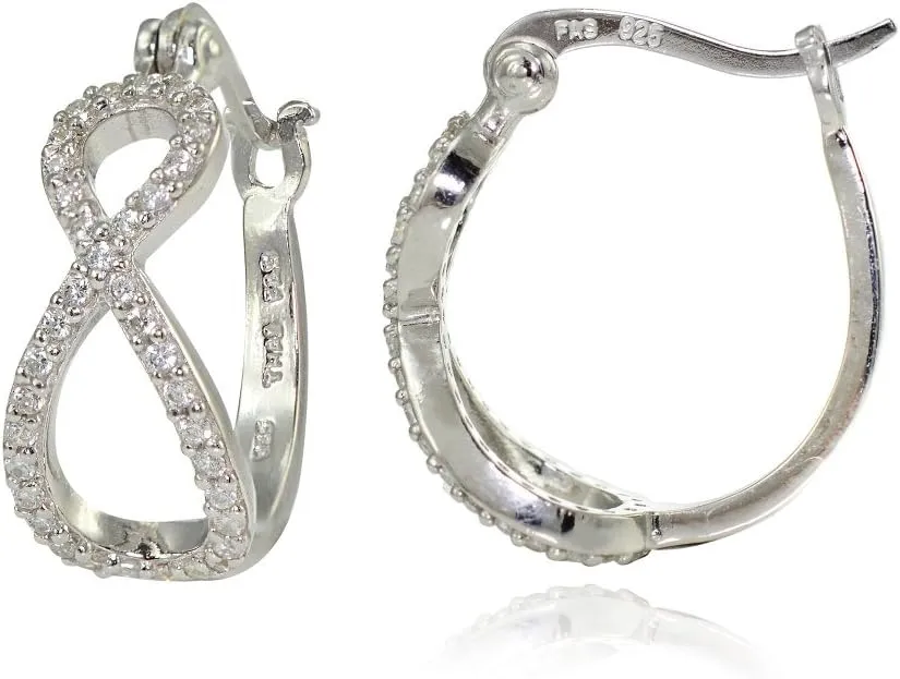 Hoops & Loops 925 Sterling Silver Cubic Zirconia Infinity Figure Eight 18mm Hoop Earrings for Women, Silver, Yellow Gold, Rose Gold