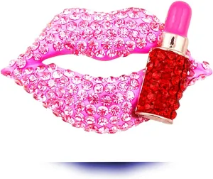 Hot Lips Lipstick Rhinestone Brooch Pin Women Jewelry Sweater Shawl Scarf Buckle