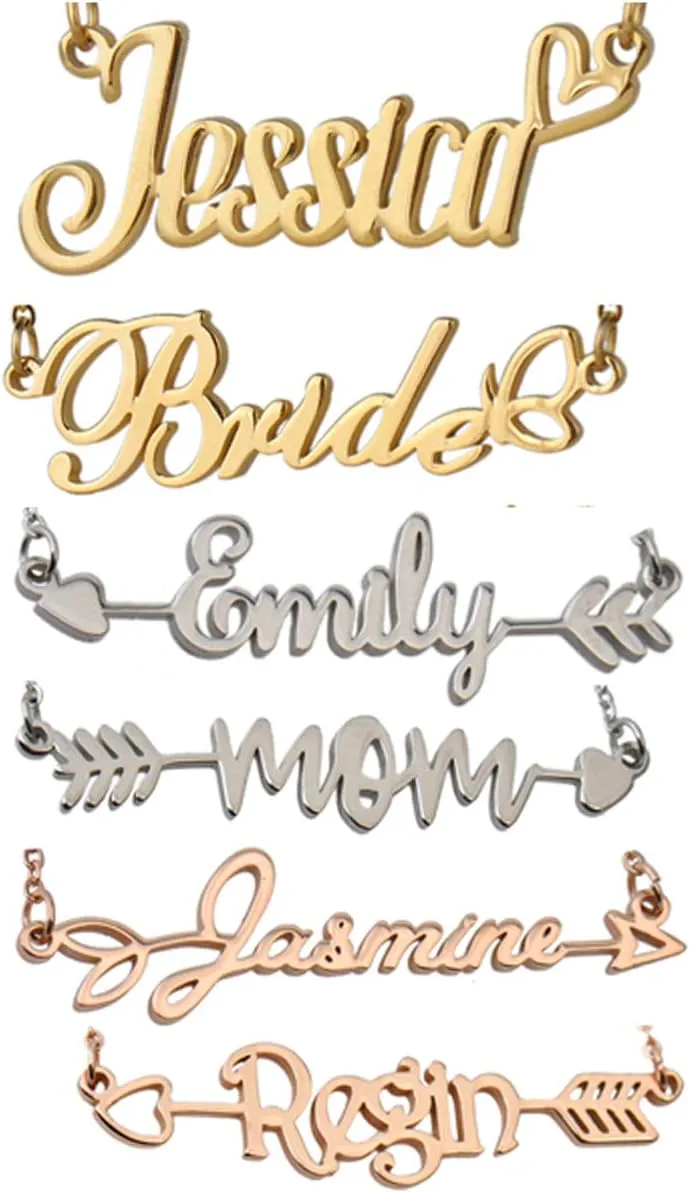 HUAN XUN Personalized Customized Custom Name Initial Necklace Monogrammed Words Girl's Jewelry