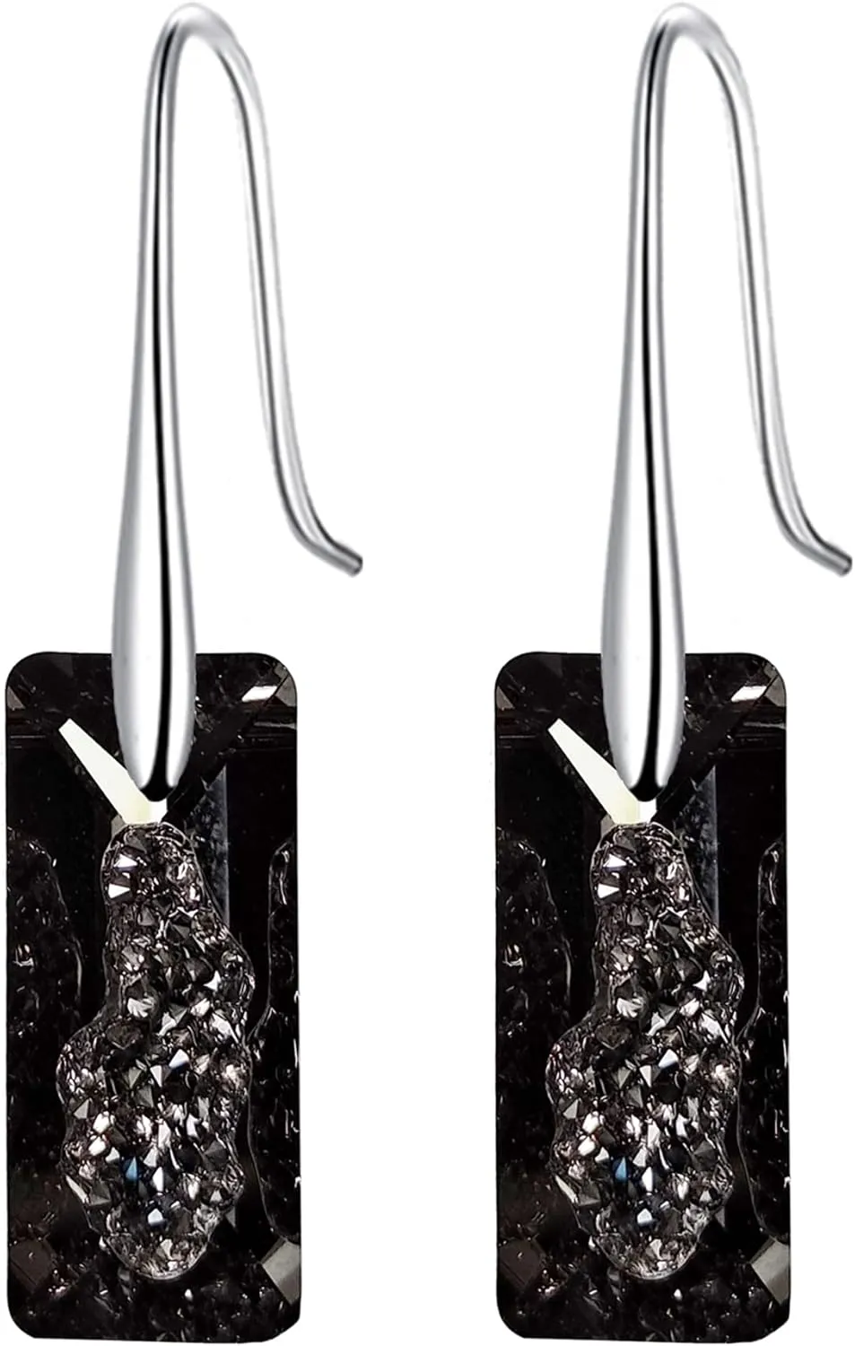Hypoallergenic Earring 925 Sterling Silver Drop Earrings for Women Austria Black Crystal Drop Hook Earring for Mom