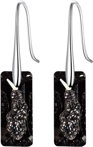 Hypoallergenic Earring 925 Sterling Silver Drop Earrings for Women Austria Black Crystal Drop Hook Earring for Mom