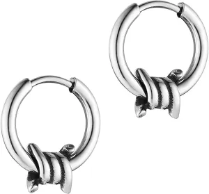 HZMAN Barbed Wire Hoop Earring for Men Women Retro Gothic Stainless Steel Small Lightweight Thorns Hinged Huggie Hoop Earring Jewelry Gift