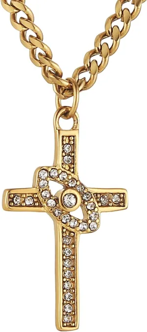 HZMAN Small Gold Cross Necklace for Women Stainless Steel Retro Evil Eye Cubic Zirconia Cross Pendant Jewelry Gift