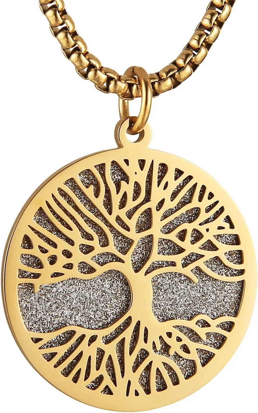 HZMAN Two Piece Serenity Prayer Stainless Steel Pendant Necklace With Tree Of Life Cut Out 22 2" Chain