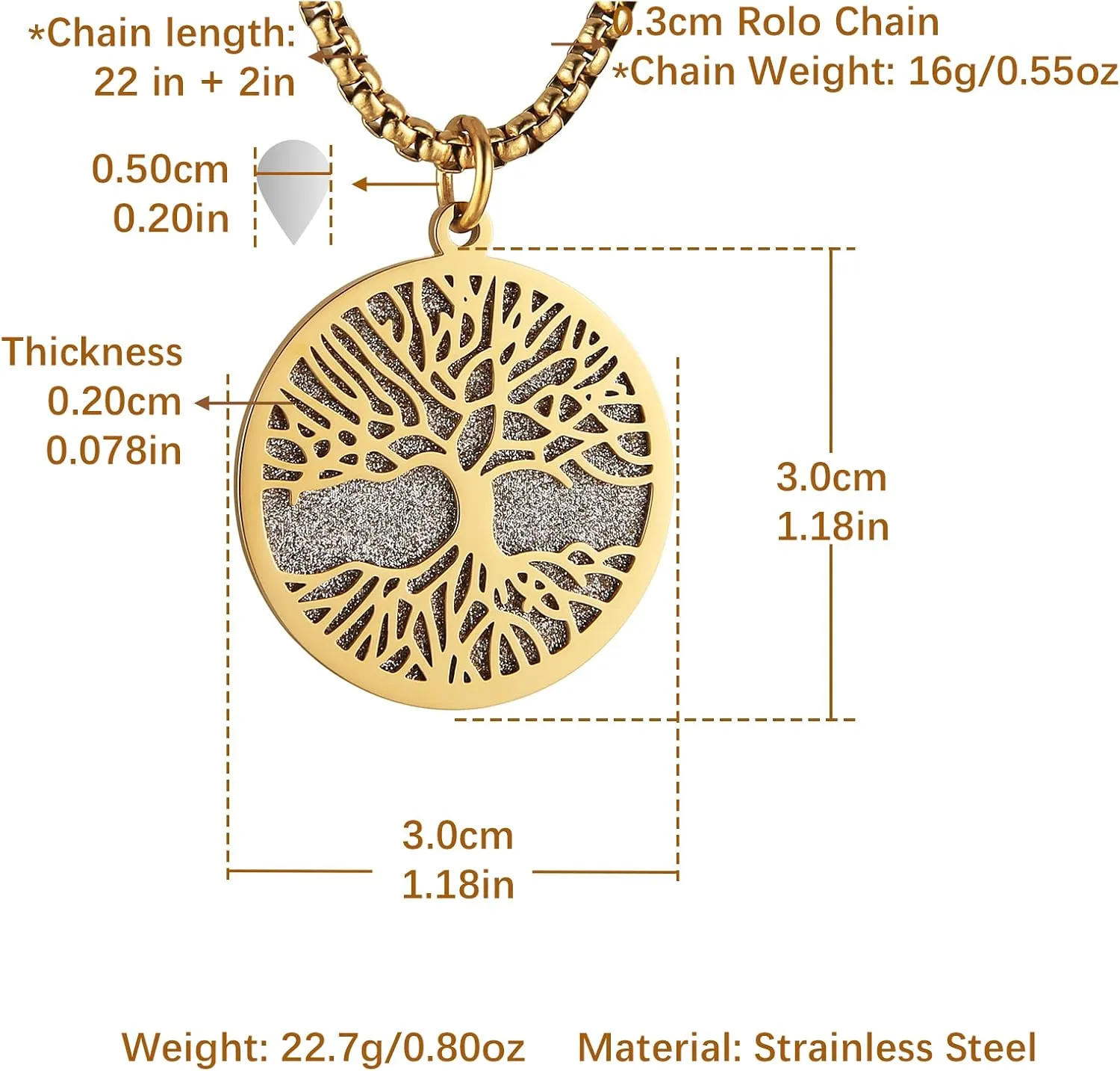 HZMAN Two Piece Serenity Prayer Stainless Steel Pendant Necklace With Tree Of Life Cut Out 22 2" Chain