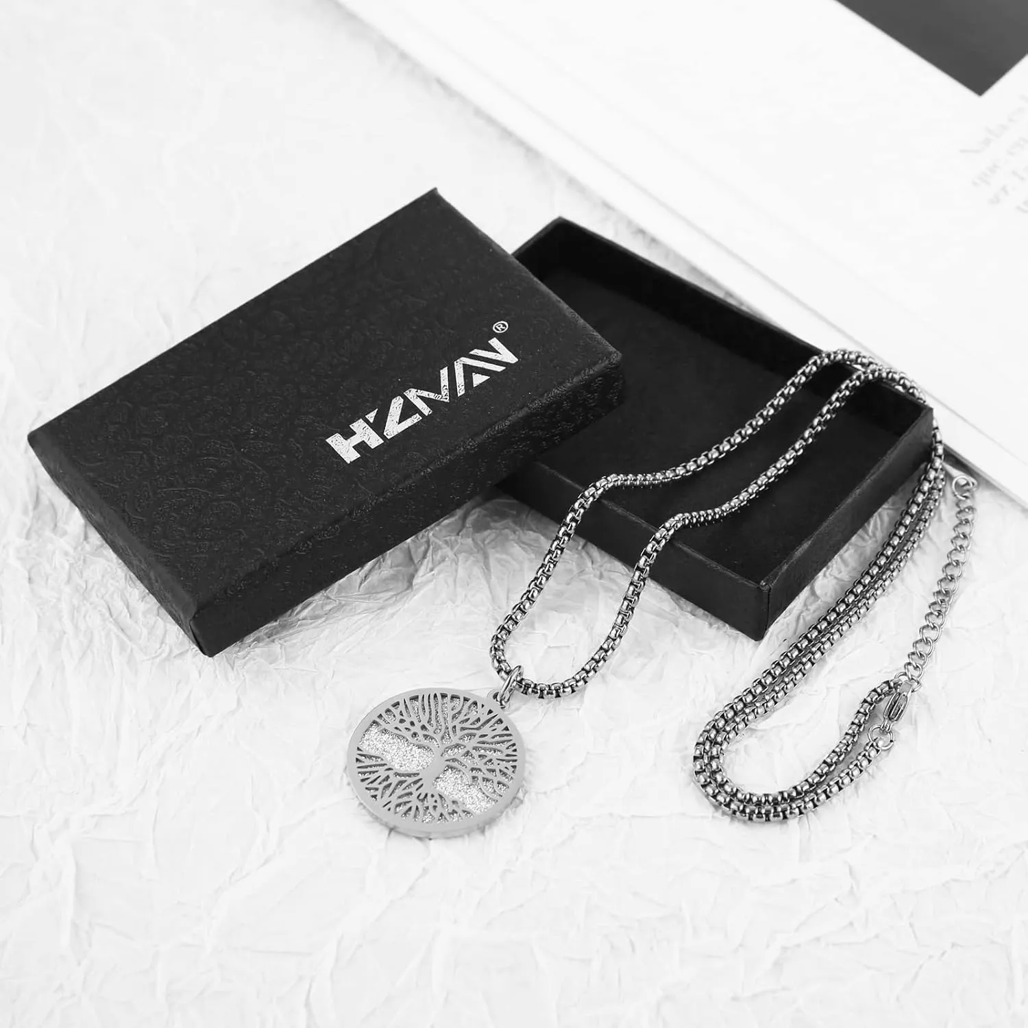 HZMAN Two Piece Serenity Prayer Stainless Steel Pendant Necklace With Tree Of Life Cut Out 22 2" Chain