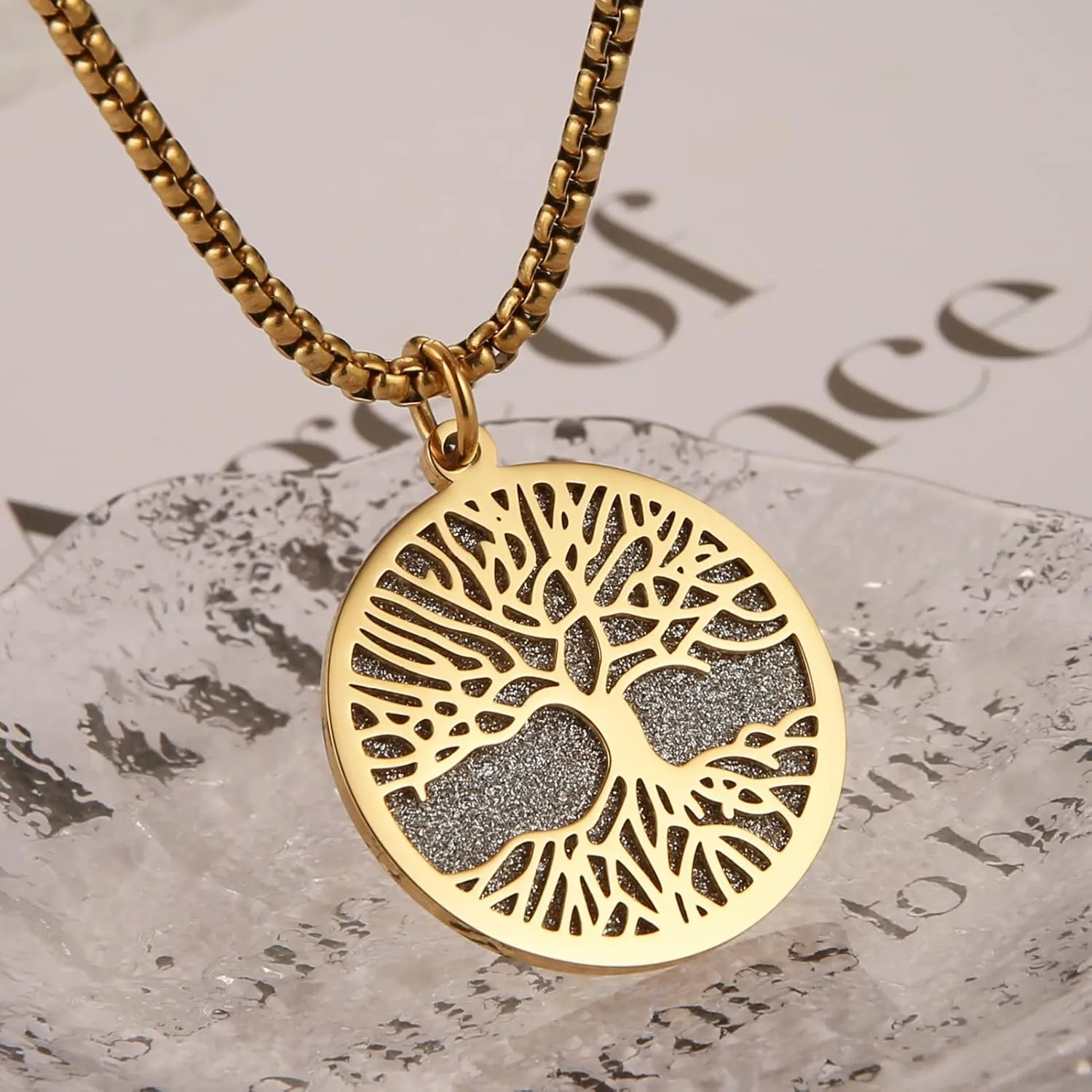 HZMAN Two Piece Serenity Prayer Stainless Steel Pendant Necklace With Tree Of Life Cut Out 22 2" Chain
