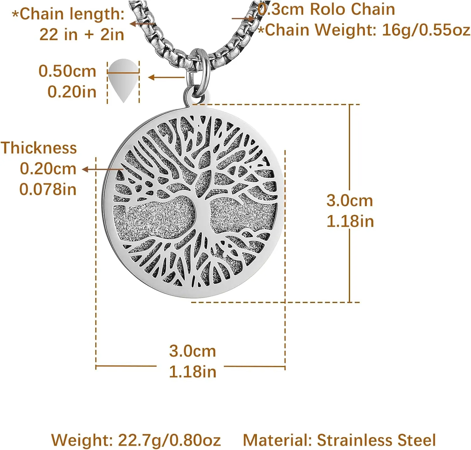 HZMAN Two Piece Serenity Prayer Stainless Steel Pendant Necklace With Tree Of Life Cut Out 22 2" Chain