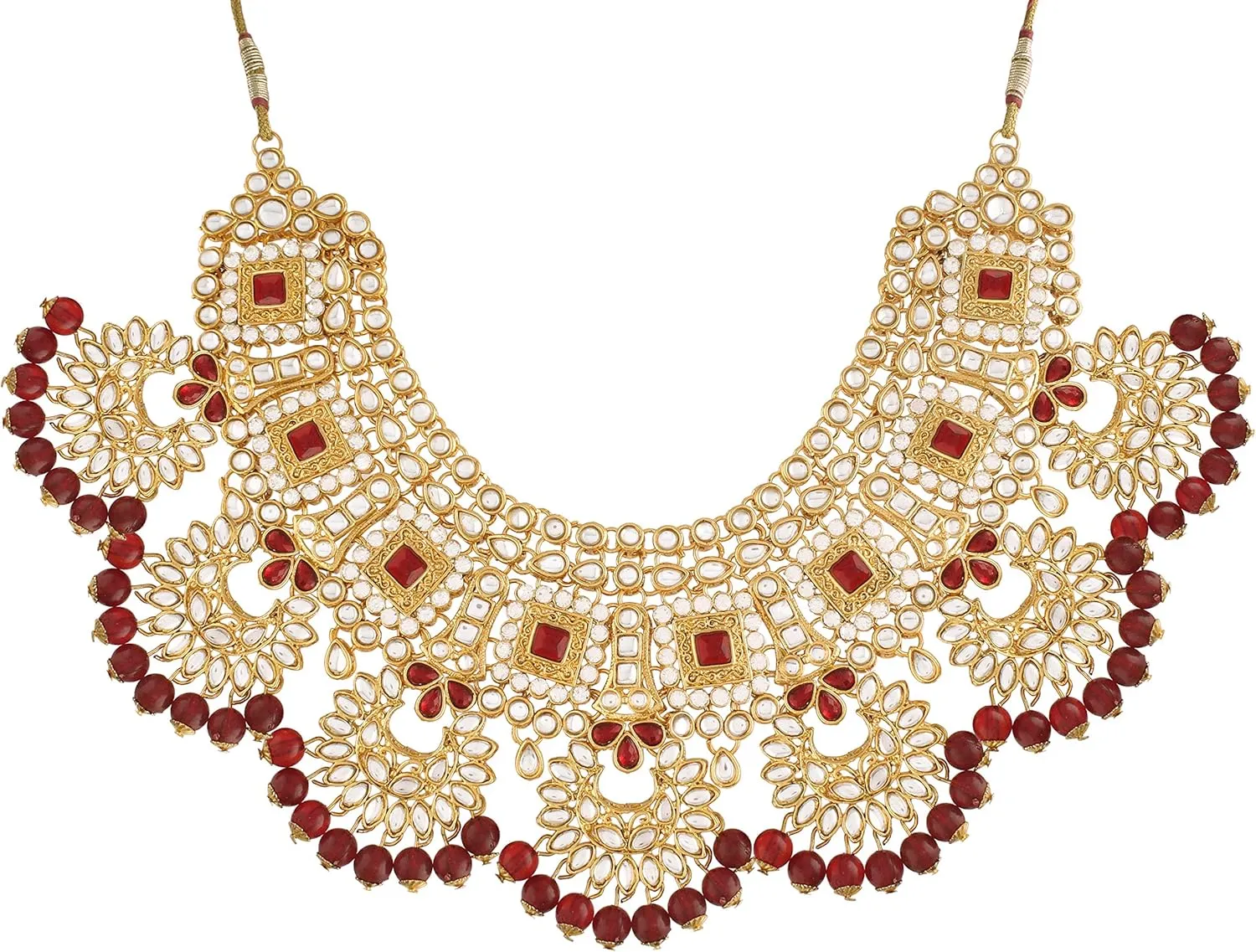 I Jewels 18k Gold Plated Wedding Wear Indian Bollywood Faux Kundan & Stone Studded Dulhan Bridal Jewelry Set for Women