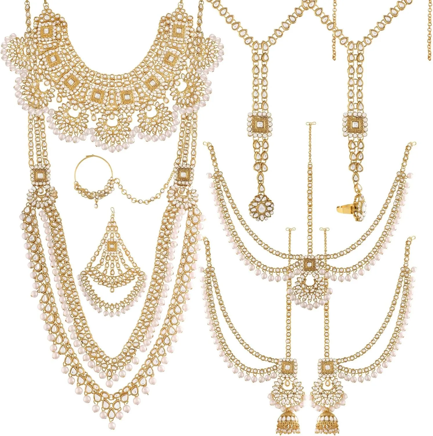 I Jewels 18k Gold Plated Wedding Wear Indian Bollywood Faux Kundan & Stone Studded Dulhan Bridal Jewelry Set for Women