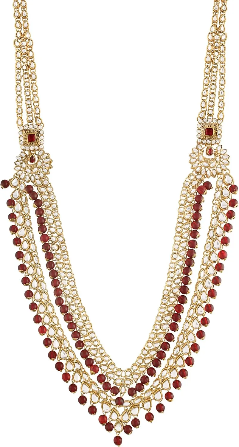 I Jewels 18k Gold Plated Wedding Wear Indian Bollywood Faux Kundan & Stone Studded Dulhan Bridal Jewelry Set for Women