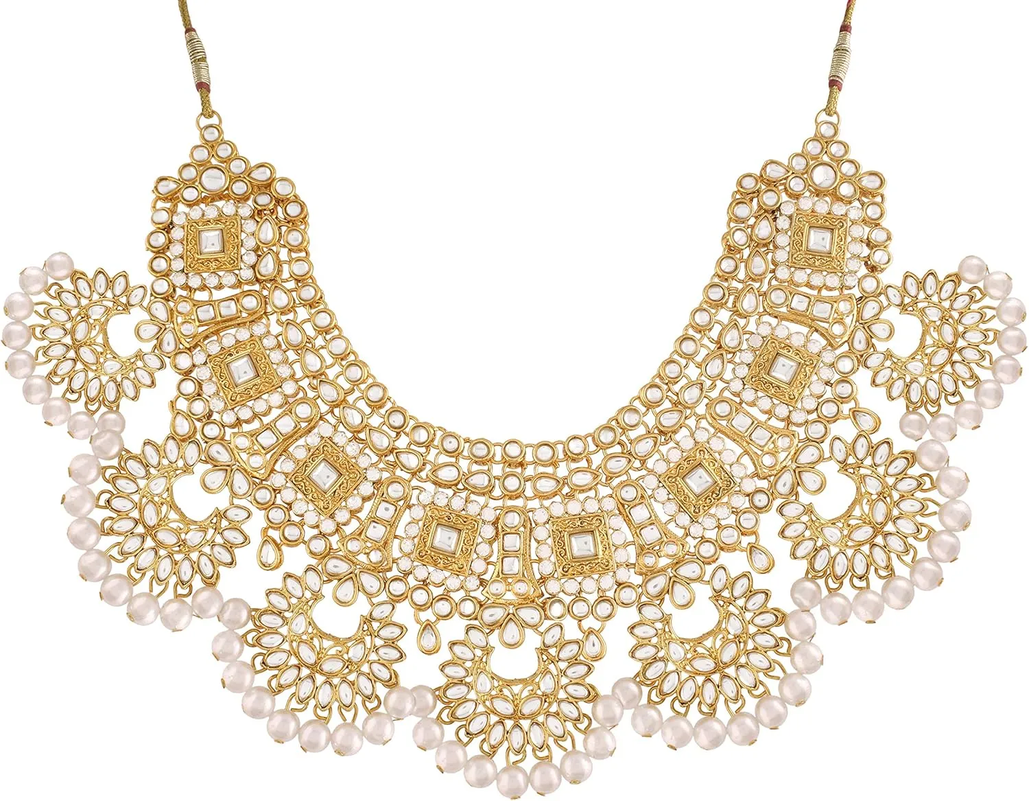 I Jewels 18k Gold Plated Wedding Wear Indian Bollywood Faux Kundan & Stone Studded Dulhan Bridal Jewelry Set for Women