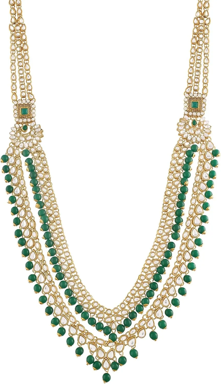 I Jewels 18k Gold Plated Wedding Wear Indian Bollywood Faux Kundan & Stone Studded Dulhan Bridal Jewelry Set for Women