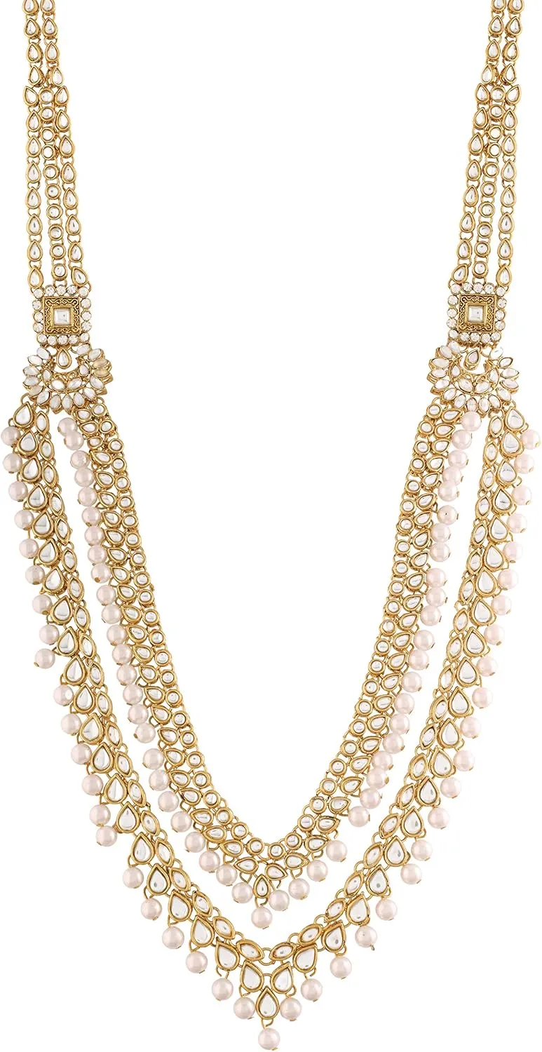 I Jewels 18k Gold Plated Wedding Wear Indian Bollywood Faux Kundan & Stone Studded Dulhan Bridal Jewelry Set for Women