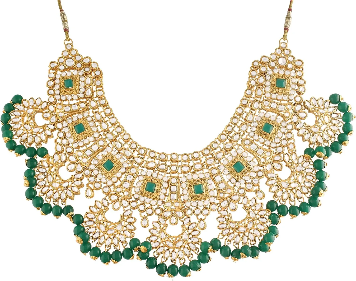 I Jewels 18k Gold Plated Wedding Wear Indian Bollywood Faux Kundan & Stone Studded Dulhan Bridal Jewelry Set for Women