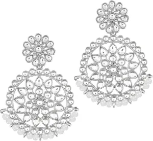 I Jewels 18k Rhodium Plated Indian Wedding Bollywood Chandbali Earrings Encased With Faux Kundans For Women/Girls (E2462ZW)