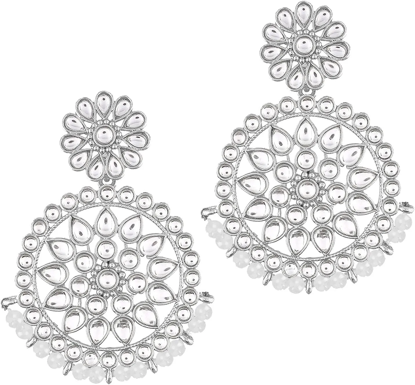 I Jewels 18k Rhodium Plated Indian Wedding Bollywood Chandbali Earrings Encased With Faux Kundans For Women/Girls (E2462ZW)