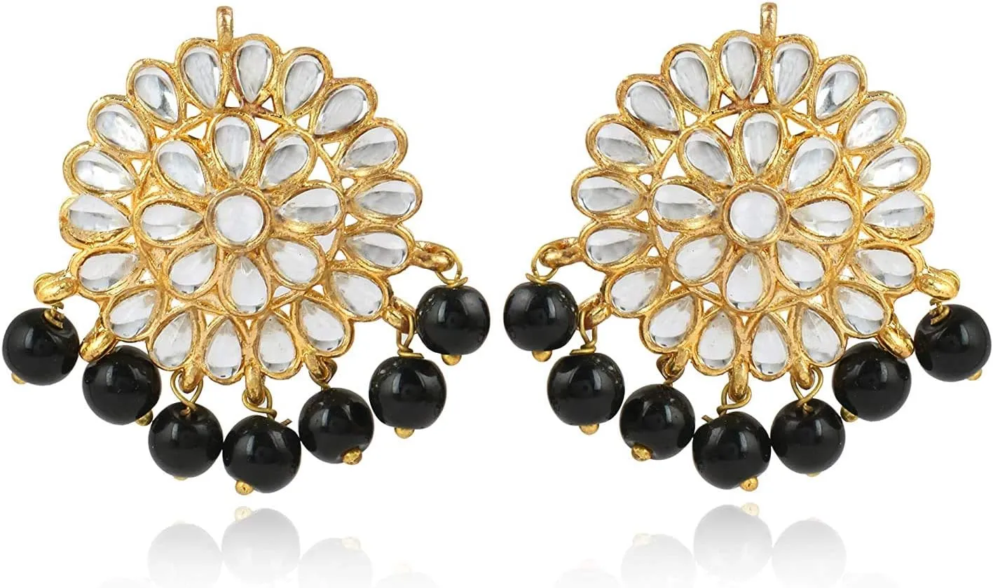 I Jewels Gold Plated Indian Kundan & Pearl Stud Earrings for Women (E2858B)