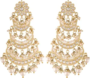I Jewels Gold Plated Indian Stunning Antique Finish Chandbali Kundan & Pearl Earrings for Women (E2859-1)