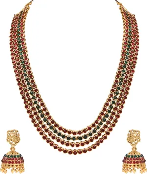 I Jewels Gold Plated Indian Wedding Bollywood Multi Layers Kundan Fancy Necklace Jewellery Set with Earrings for Women & Girls (MC148QG)
