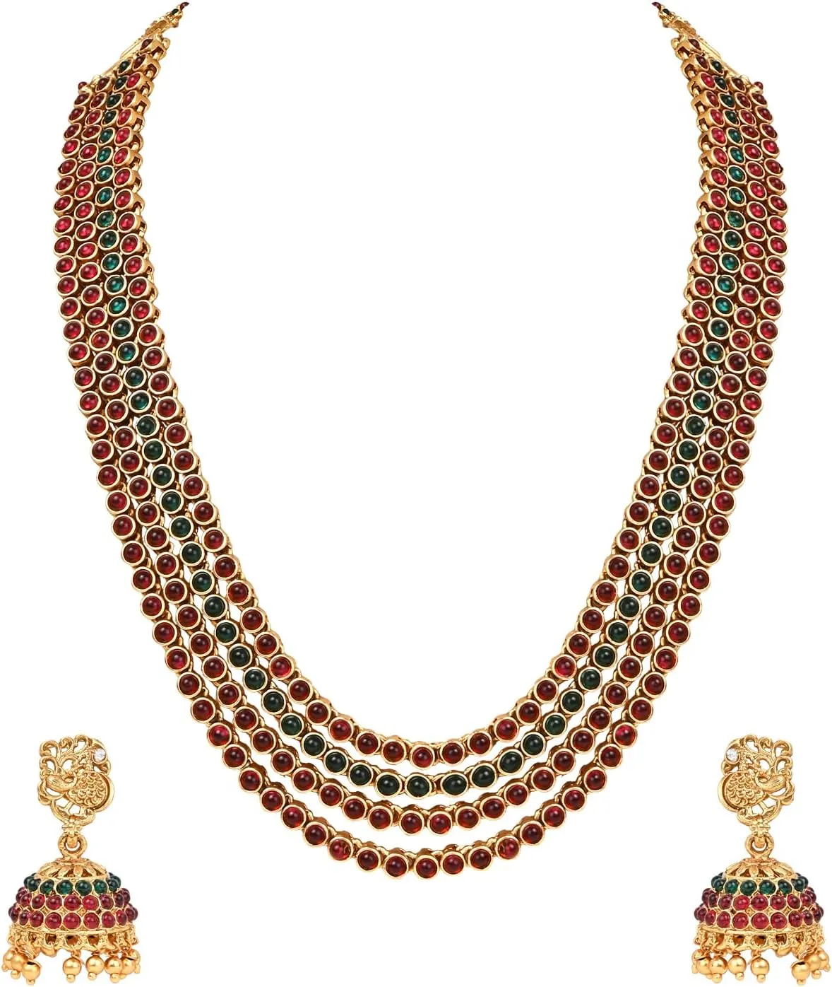 I Jewels Gold Plated Indian Wedding Bollywood Multi Layers Kundan Fancy Necklace Jewellery Set with Earrings for Women & Girls (MC148QG)