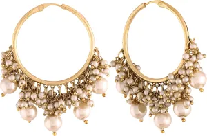 I Jewels Gold Plated Indian Wedding Bollywood Pearl Hoop Earrings for Women (E2799W)