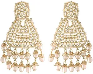 I Jewels Gold Plated Indian Wedding Bollywood Pearl Kundan Fashion Earrings for Women (E2798W)