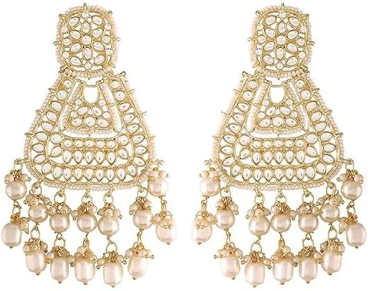I Jewels Gold Plated Indian Wedding Bollywood Pearl Kundan Fashion Earrings for Women (E2798W)