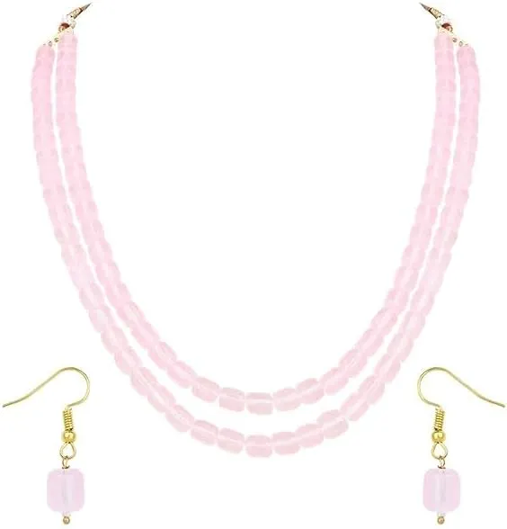 I Jewels Indian Wedding Bollywood Two Layer Stone Beads Necklace Pearl Moti Mala Jewellery Set with Earrings for Women