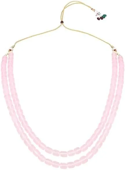 I Jewels Indian Wedding Bollywood Two Layer Stone Beads Necklace Pearl Moti Mala Jewellery Set with Earrings for Women