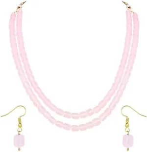 I Jewels Indian Wedding Bollywood Two Layer Stone Beads Necklace Pearl Moti Mala Jewellery Set with Earrings for Women
