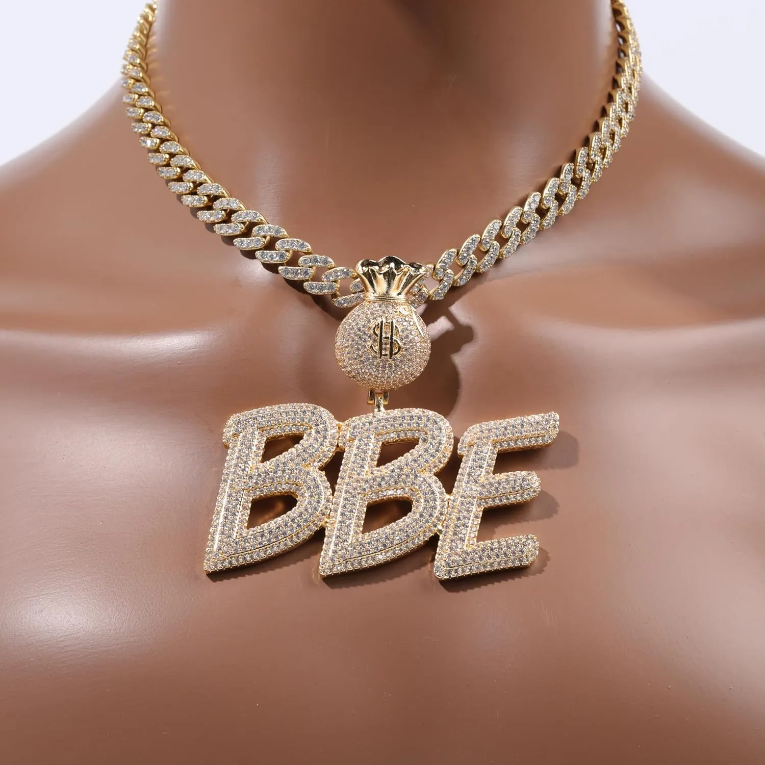 Iced Out Custom Money Bag Clasp Name Necklace Chain,Personalized Big Cursive Letters Pendants with Cuban Chains,Rope Chain,Tennis Chain,Hip Hop Nameplate Jewelry for Women and Men Gifts Birthday