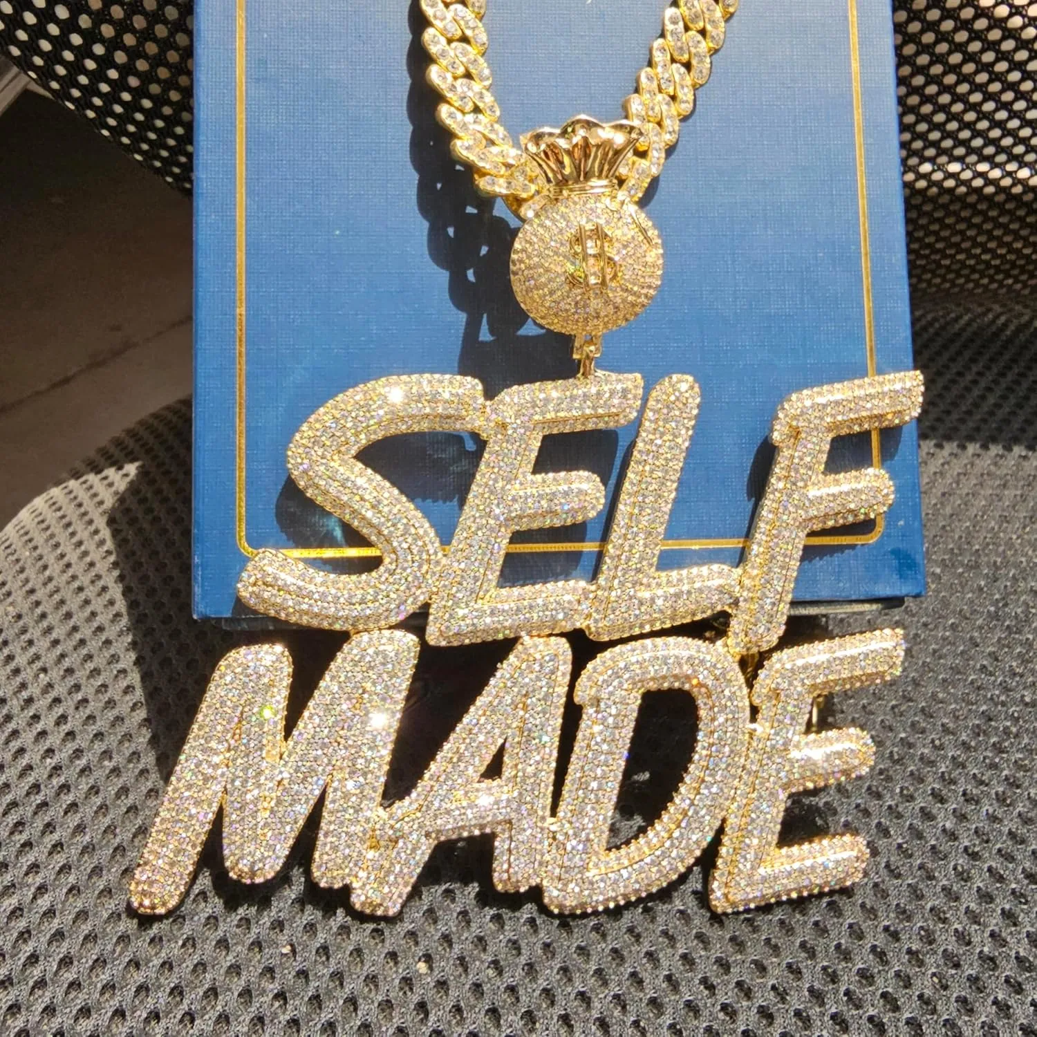Iced Out Custom Money Bag Clasp Name Necklace Chain,Personalized Big Cursive Letters Pendants with Cuban Chains,Rope Chain,Tennis Chain,Hip Hop Nameplate Jewelry for Women and Men Gifts Birthday