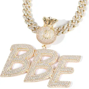 Iced Out Custom Money Bag Clasp Name Necklace Chain,Personalized Big Cursive Letters Pendants with Cuban Chains,Rope Chain,Tennis Chain,Hip Hop Nameplate Jewelry for Women and Men Gifts Birthday