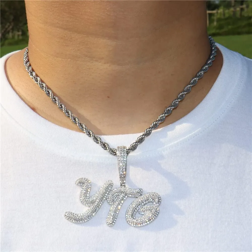 Iced Out Custom Name Pendant Necklace Hip Hop Signature Font Nameplate Chain Personalized Initial Letters Choker Jewelry for Men