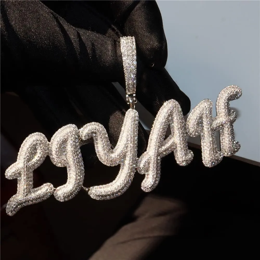 Iced Out Custom Name Pendant Necklace Hip Hop Signature Font Nameplate Chain Personalized Initial Letters Choker Jewelry for Men