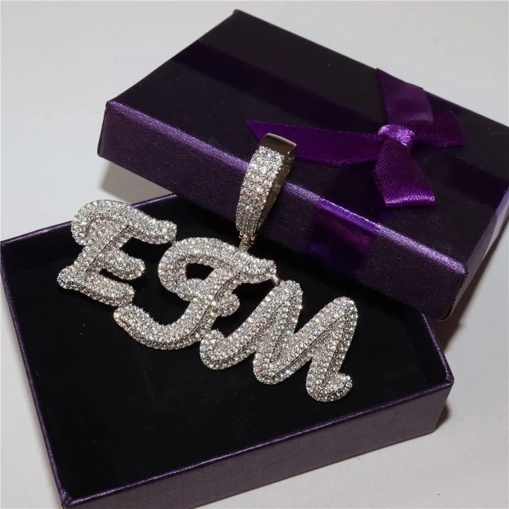 Iced Out Custom Name Pendant Necklace Hip Hop Signature Font Nameplate Chain Personalized Initial Letters Choker Jewelry for Men