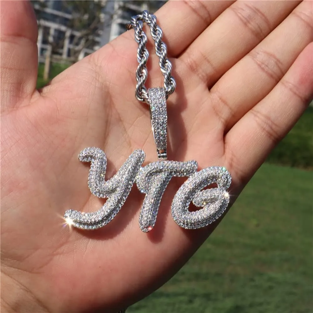 Iced Out Custom Name Pendant Necklace Hip Hop Signature Font Nameplate Chain Personalized Initial Letters Choker Jewelry for Men