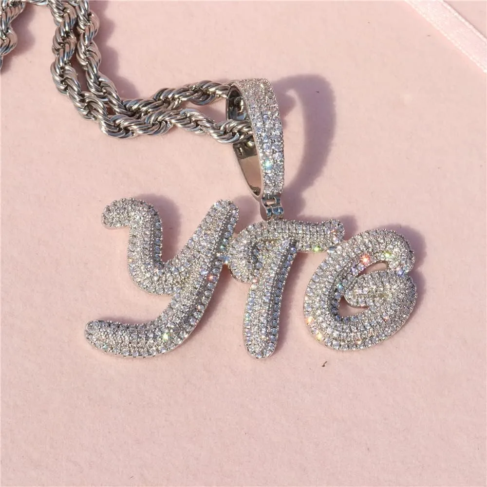 Iced Out Custom Name Pendant Necklace Hip Hop Signature Font Nameplate Chain Personalized Initial Letters Choker Jewelry for Men