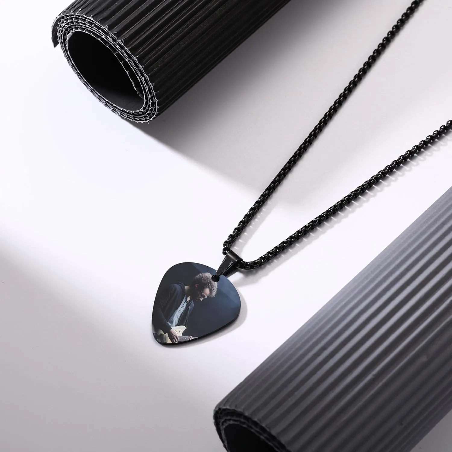 INBLUE Personalized Guitar Pick Necklace for Men Engraved with Text/Photo Customize Stainless Steel Guitar Pendant Rock Punk Cool Jewelry Gift for Music Lover