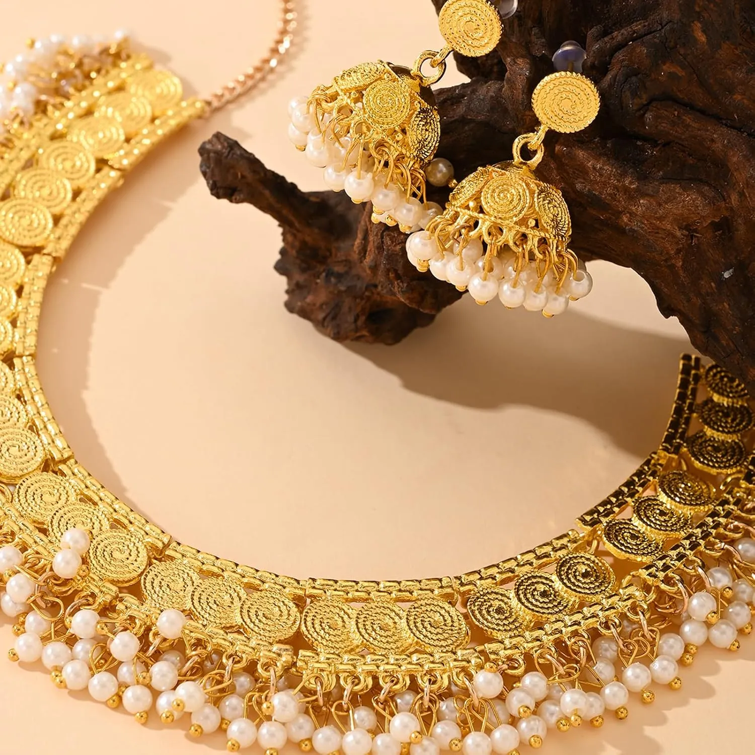 Indian Jewelry Sets for Women Jhumka Necklace Oxidized Choker Chain Earrings Silver Kundan Jewelry Sets