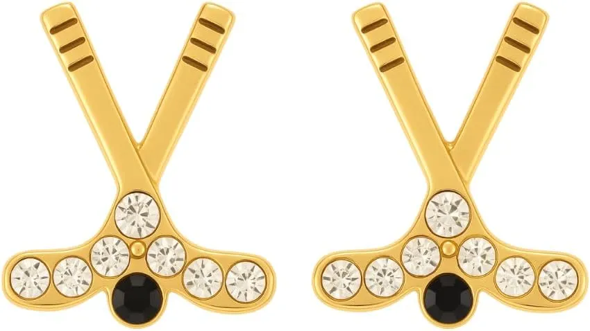 Infinity Collection Hockey Stick Earrings  Plated Studs with Sparkly Rhinestones, Ice Hockey Jewelry & Gifts for Female Players